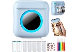 LIEBERWELL Mini Drucker Tragbar für Smartphone, Kabelloser Thermodrucker Fotodrucker mit 7 Rollen Papier, Tintenloser Taschendrucker Bluetooth Smart Drucker für Bild, Quittungsetikett, Notiz, QR Code Drucken
