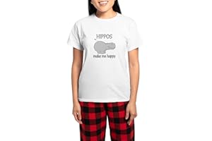 CafePress Hippo Happy Women's Light Pajamas Women's Novelty Cotton Pyjama Set, Comfortable PJ Sleepwear