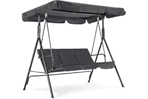 ‎M MCOMBO M MCombo 3-Sitzer Hollywoodschaukel, Gartenschaukel mit Verstellbarem Sonnendach, Schaukelbank Outdoor, Gartenliege Wetterfest, 114 x 170 x 155 cm, Grau 8003