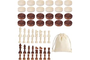 CYNOSURETECH 1 Set Of Checkers And 1 Set Of Chess Pieces With 1 Storage Bag, Wooden Chess Pieces, Board Game, Interactive Game