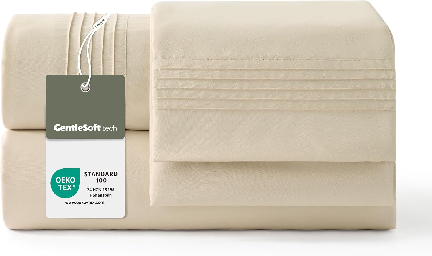 Bedsure Juego de Sabanas 150x200 - 4 Piezas Microfibra de Poliéster Transpirable y de Secado Rápido - OEKO TEX - Sábana Bajera, Sábana Plana y 2 Fundas de Almohada 50x75, Para Cama 150, Beige