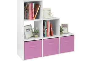 Hartleys White 6 Cube Unit and 3 Pink Storage Drawers