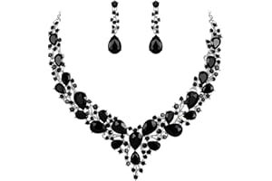 Clearine Women's Wedding Bridal Jewellery Set Austrian Crystal Teardrop Cluster Statement Necklace Dangle Earrings Set