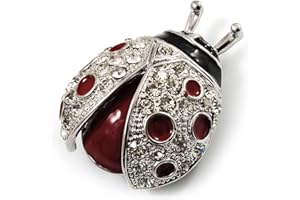 Avalaya Red Enamel Ladybug Brooch (Silver Tone)