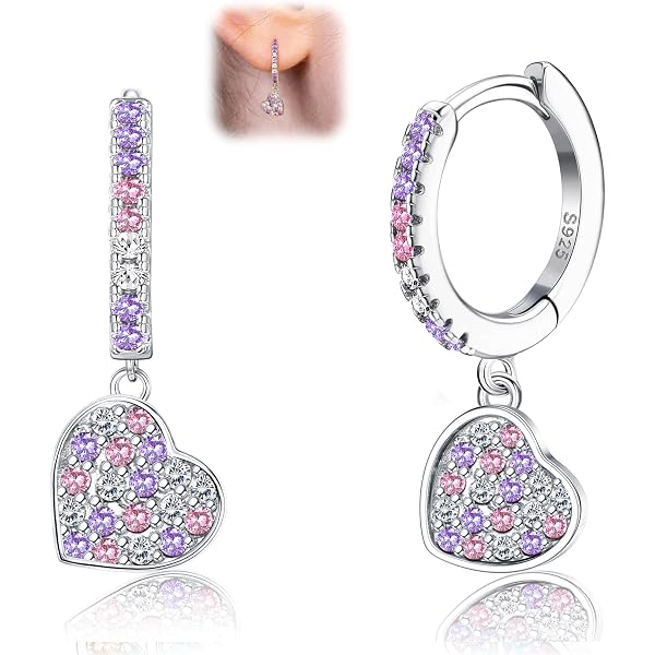 3 Paires Boucles D'oreilles Argent 925 Hypoallergéniques - Fille/femme, Motifs Fleur, Coeur, Papillon