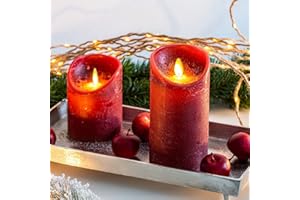 COEN BAKKER LED Echtwachskerze realistische Kerze viele Farben mit Timer flackender Docht Wachskerze Kerzen Batterie, Farbe:Weinrot, Größe:15 cm