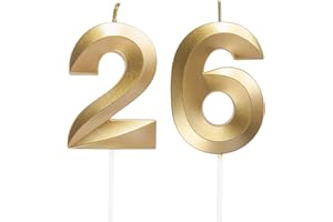QIKAARA Geburtstagskerzen Zahlen 26/62, Gold Geburtstag Kerzen, Zahlenförmige Kerze, 3D Tortendeko, kuchen Dekoration für Geburtstag Party, Hochzeiten, Firmenfeiern, Jubiläen, Birthday Candle Nummer 26/62