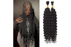 DUAUJUIU Human Hair Extensions For Braiding Human Hair Braiding Hair For Micro Braids 20 Inch Double Drawn 100% Human Hair Bulks No Weft Knotless Boho Braid Jet Black Deep Wave 1b 100g（50g x 2）