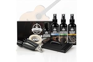 WAN2TLK 8Pcs Guitar Cleaning Kit, Guitar Maintenance Kit Includes Fret Polish, Cleaning Solution, Fretboard Lemon Oil, String Cleaning & Polish, String Cleaner, String Tuner, Masking Tape, 2 Cloth