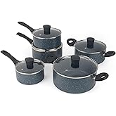 Russell Hobbs RH02818EU7 Pan Set - 5 Piece Non-Stick Kitchen Cookware, 16/18/20cm Saucepans, 20/24cm Stockpots, Tempered Glas
