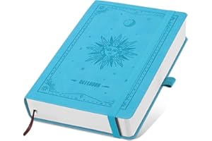 AWBETY Cahier A5 Pointillé | 300 Pages | Papier 100g/m² | S'ouvre à 180° | Couverture Souple en Cuir Design Vintage | Idéal pour le Travail, Bullet Journal et Études (Bleu)