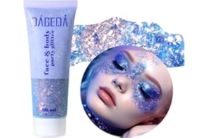 Prreal Body Glitter Gel 50ml, Paillettes de visage, Body Gel paillettes Shimmer liquide fard à paupières, Paillettes Chunky Holographique Laser poudre Festival Glitter(08 Bleu violet)