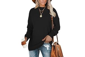 WNEEDU Donna Magliette Maniche Lunghe Felpa Donna Senza Cappuccio Girocollo Oversized Basic Casual T-Shirt Blusa Tops