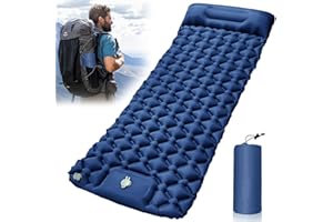 ZAOUEL Matelas Gonflable, Matelas de Camping, Tapis de Couchage Ultraléger avec Pompe à Pied et Oreiller, Matelas Gonflable Résistant à l'eau pour Camping, Voyage, Plage, Tente, Sac de Couchage