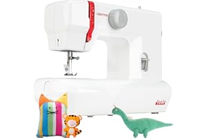 VERITAS Kinder-Nähmaschine Janis I mit Fuß-Pedal I Einfädelhilfe & Fadenabschneider I 9 Stiche I LED-Nählicht I Zierstiche & Stretch-Stiche I Kleine Nähmaschine für Anfänger (weiß-rot)