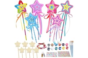 GUOYOU 27 Pièces Baguettes Magiques, Baguette Princesse Baguette de Fée, Baguette étoile Pailleté Baguettes Magiques en Bois Kit, Loisirs Creatifs Filles pour la DIY Peinture