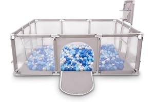 Selonis Recinto Per Bambini Con 100 Palline 6 Cm, Playground Box, Grigio:Blu/Babyblue/Perla
