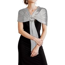Jeffdad Glitzer Stola Damen, Festliche Stola Für Abendkleid Sheer Chiffon Tücher Mit Schnalle, Glitzer Festlich Hochzeit Stole Tuch Für Hochzeit Braut Schultertuch(Silber