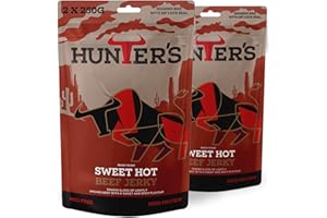 HUNTERS BILTONG Hunters Sweet Hot Beef Jerky, 500g Pack of 2 x 250g Lightly Smoked Beef Jerky, High Protein, MSG Free, Tender slices of Beef infused with spices that warm the palate