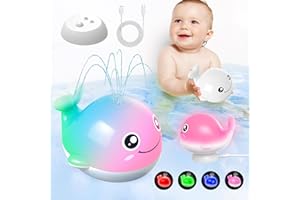 Kid Odyssey Baby Bath Toys, Rechargeable Light Up Spraying Whale Bath Toy, Toddler Bathtub Sprinkler Toy, Night Light Toy, IPX7 Waterproof Baby Pool Toys for Boys Girls - White