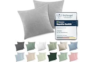 ‎ATSENSE ATsense 2er Set Kissenbezug 40x40 cm - 100% Gewaschene Baumwolle, Grau Kopfkissenbezug mit Reißverschluss, Oeko-TEX Zertifiziert Weich, Nicht Lleicht Verformbar