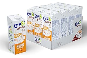 OraSì Barista Almond bevanda di mandorla (1 litro, 12 unità) - Alternativa vegetale al latte con mandorle italiane - Senza glutine - Per cappuccini schiumosi e dieta vegana - Gusto fresco di mandorla