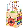 Wesimplelife Cubo di attività Giochi Legno per Bambini Centro di attività 6 in 1 Labirinto di Perline Educativo Regalo di Com
