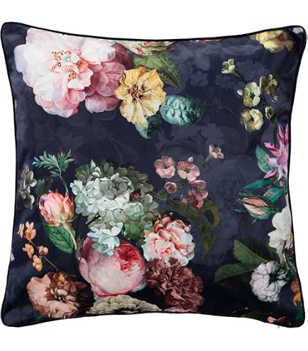 Dekokissen Floral, Samtoptik, Ca. 48x48 Cm – Mit Reißverschluss, Deutsche Vliesfüllung