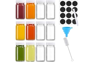 ALINK 12 Pack 2oz/60ml Reusable Mini Clear Glass Shot Bottles, Travel Bottles for Juice, Ginger, Small Glass Jars with Lids, Label, Pen.(Dishwasher Safe & Leak Proof)