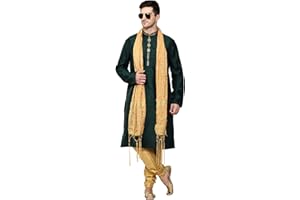 ITOS365 Herren Tunika Kunst Seide Kurta Pyjama und Schal Anzug Set Indische Kleidung Hochzeit Party Kleid Geschenke Artikel