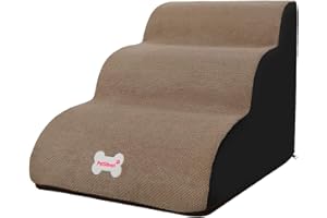 Galatée Pet Stairs, Washable & Zippered Cover Removable Pet Ramp, High Density Foam Dog Stairs, Dog Steps, 3 Floors Of Pet Stairs, Dog Sofa Bed(Light Tan)