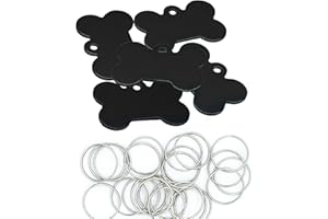 STAYMAX Lot de 20 plaques d'identification vierges en aluminium en forme d'os pour chien avec anneau porte-clés Noir