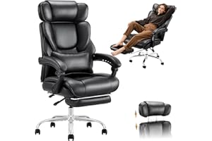 COLAMY Executive Office Chair for home - Ergonomic High Back Desk Chair with Footrest, PU Leather Computer Chair with Removable Lumbar Pillow(Black)