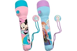 SRV Hub 2 torce a LED grandi, per bambini, luce notturna, super luminose, per regali di Natale e compleanno, in plastica, giocattolo per bambini dai 3 anni in su, dimensioni: 16 cm (Frozen e Minnie