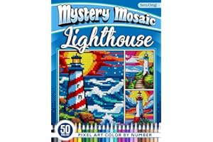 Lighthouse Landscapes Mystery Mosaics Color by Number: 50 Pixel Art Scenes of Coastal Beauty