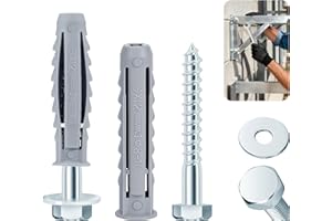 ddckj 10 Pcs Heavy Duty Wall Fixings M8X60 half-thread Wall Plugs for TV Bracket with Expansion Plugs and Washers for Television, Ceiling Mounts, Water Heaters and Cabinet Installations.