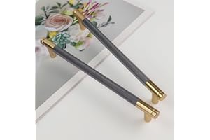 Pexintek 2 Tiradores de Armario Modernos Dorados de 192 mm Tirador de Cajón con Agujero Interior Tirador de Tocador Para Armario de Cocina Armario Librería (Gris Dorado)