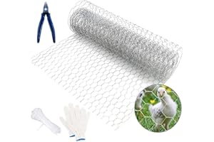 DMSELL Chicken Wire Net for DIY Craft projects,0.4m*5m Lightweight Anti-Rust Galvanized Wire Mesh Roll, Chicken Wire Mesh for Home Decors with Gloves, Cable Ties, and Cutter Pliers