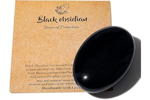 AWARDSEN 2.4" Large Black Obsidian Crystal Stone Polished Palm Stone Healing Crystals 0.7" Thick Natural Reiki Gemstone Worry Stone Energy Balancing Anxiety Stress Relief Meditation