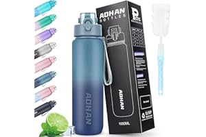 AOHAN Butelka sportowa z sitkiem na napoje 1 l, tritan, bez BPA, do napojów gazowanych, szczelna, ze skalą pojemności, do uprawiania sportu, szkoły, biura, na zewnątrz, siłownię i rower