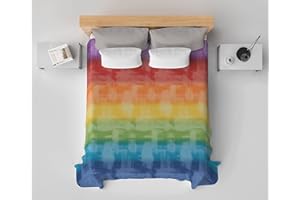 HomeLife Copriletto una Piazza e Mezzo Estivo in Cotone Piquet 100% Made In Italy - Fresca Coperta Estiva, Leggera e Traspirante per l'Estate con Allegra Fantasia Arcobaleno, 220x280