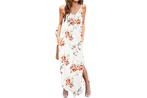 AUSELILY Vestito Lungo Estivo Donna Abito Senza Maniche Vestito Spiaggia Cinturino Spaghetti Abito Floreale Lungo Casual con Tasche