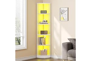 YITAHOME Libreria angolare a 5 ripiani, con illuminazione a LED, libreria angolare, sincronizzazione musica Bluetooth, vetrine per camera da letto, soggiorno, decorazione per la casa, 30 x 30 x 180 cm