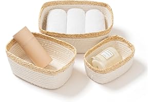 LA JOLÍE MUSE Paniers de Rangement en Corde Tissée Ensemble de 3 Paniers Blanc pour étagères Bacs Décoratifs Organisateurs de Corbeille pour Jouets Bébé, Cadeau Décoration Chambre