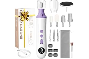 YOMISEE Maniküre Pediküre Set Elektrisch, Nagelfräser, Fußpflege Elektrisch mit 8 Aufsätze zur Nagelpflege, Elektrische Nagelfeile mit 15 Geschwindigkeiten und LED Licht, Aufbewahrungstasche (Weiß)