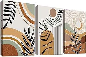 HALFLEMART 3Pcs Stampa su tela Con Cornice Boho Astratto Mid Century Pittura Linee Geometriche Illustrazioni Quadri su tela Quadri Moderni Soggiorno Camera da Letto Corridoio Decorazioni Murale 40x60cm x3pcs