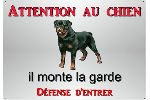 plaque attention au chien rottweiller en métal 29 x 20 cm env réf 08