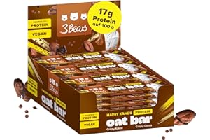 3Bears x Harry Kane’s Protein Oat Bar – Crispy Kakao (Box mit 16×45 g) – 17 g Protein auf 100 g – Ohne Industriezucker – Ballaststoffreich & vegan – Kakao-Proteinriegel für Sport & unterwegs