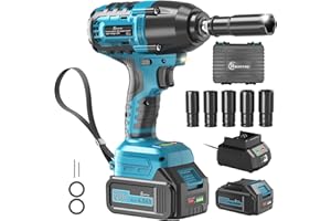 HOFTME Avvitatore a percussione senza fili da 20 V, coppia elevata 700 N.m, pistola a percussione senza spazzole da 1/2 pollici, con batterie da 1 x 4,0 Ah, caricabatterie rapido e 5 prese a