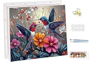 NEWENMO Niedlicher Kolibri Malen Nach Zahlen mit Rahmen,Schöne Blumen Malen Nach Zahlen Erwachsene,Paint by Numbers Kit,DIY Handgemalt Ölgemälde Set mit Pinseln und Acrylfarben,Home Decor 30x40cm